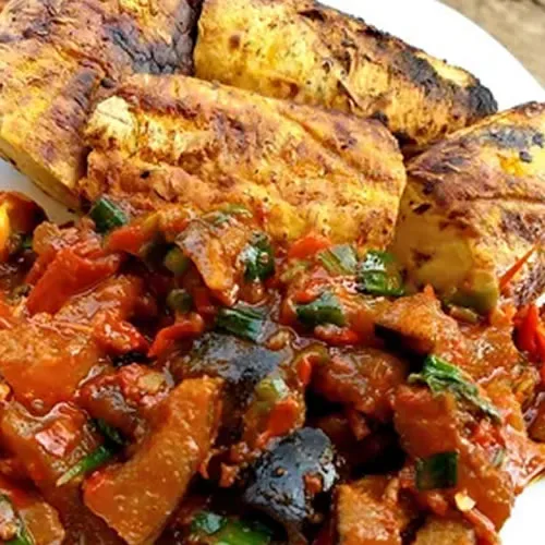 Roasted Bole & Yam with Stew